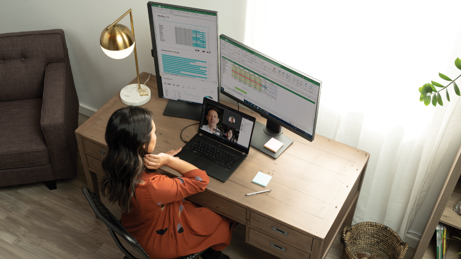 Woman sitting at her desk working